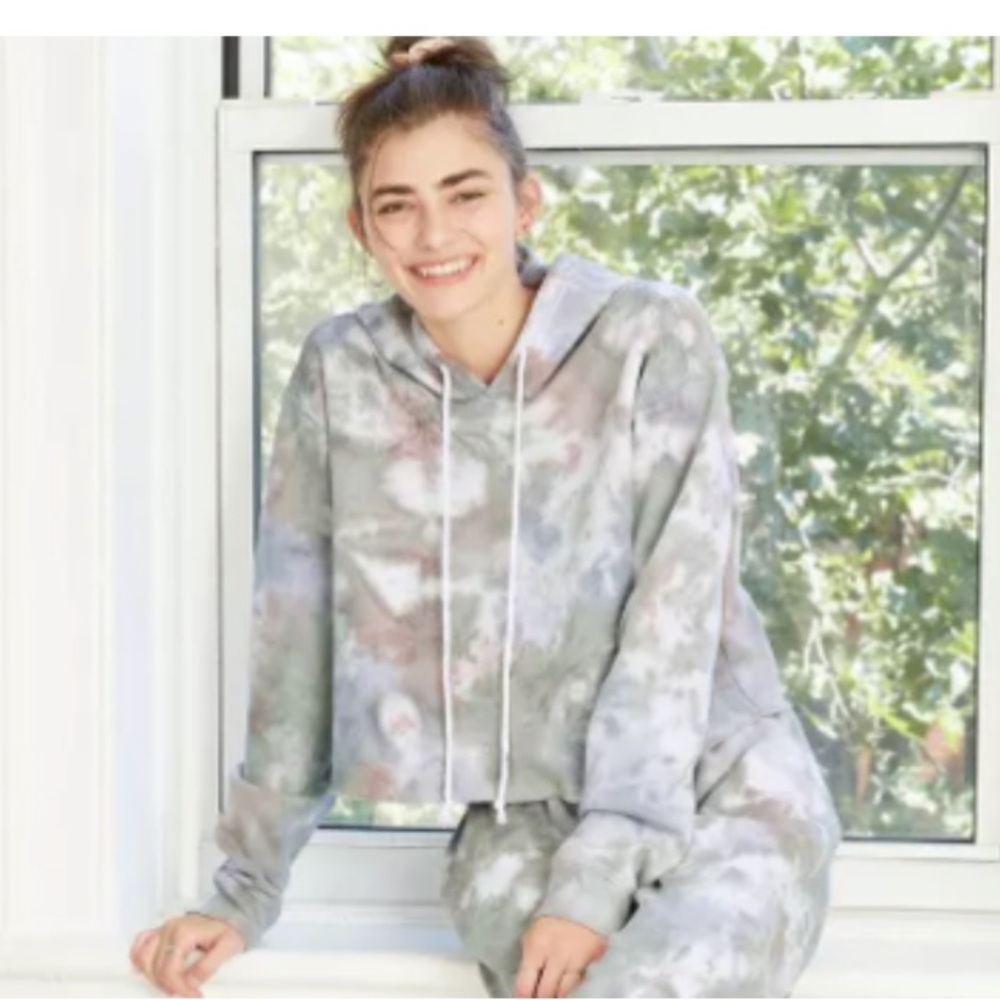 WILD FABLE Soft Cropped PASTEL Tie Dye Hoodie Sweatshirt Sz L Large